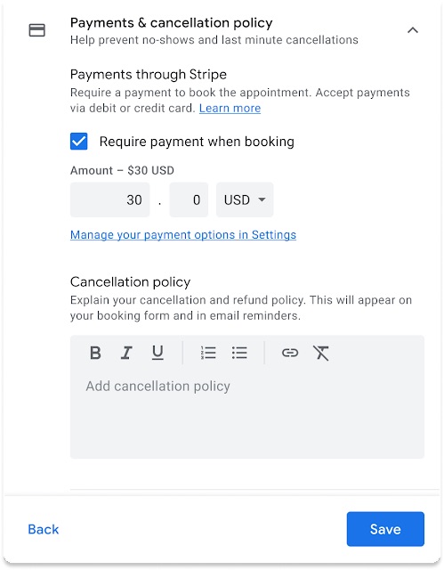 Pagamenti in Google Calendar, form di prenotazione